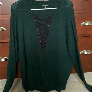 Lace Up Emerald Green Sweater